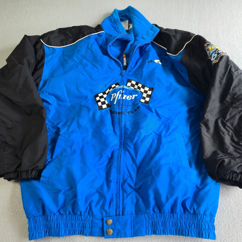 Checkered Flag Sports NASCAR Jacket Mens M Blue Mark Martin Pfizer Racing Team